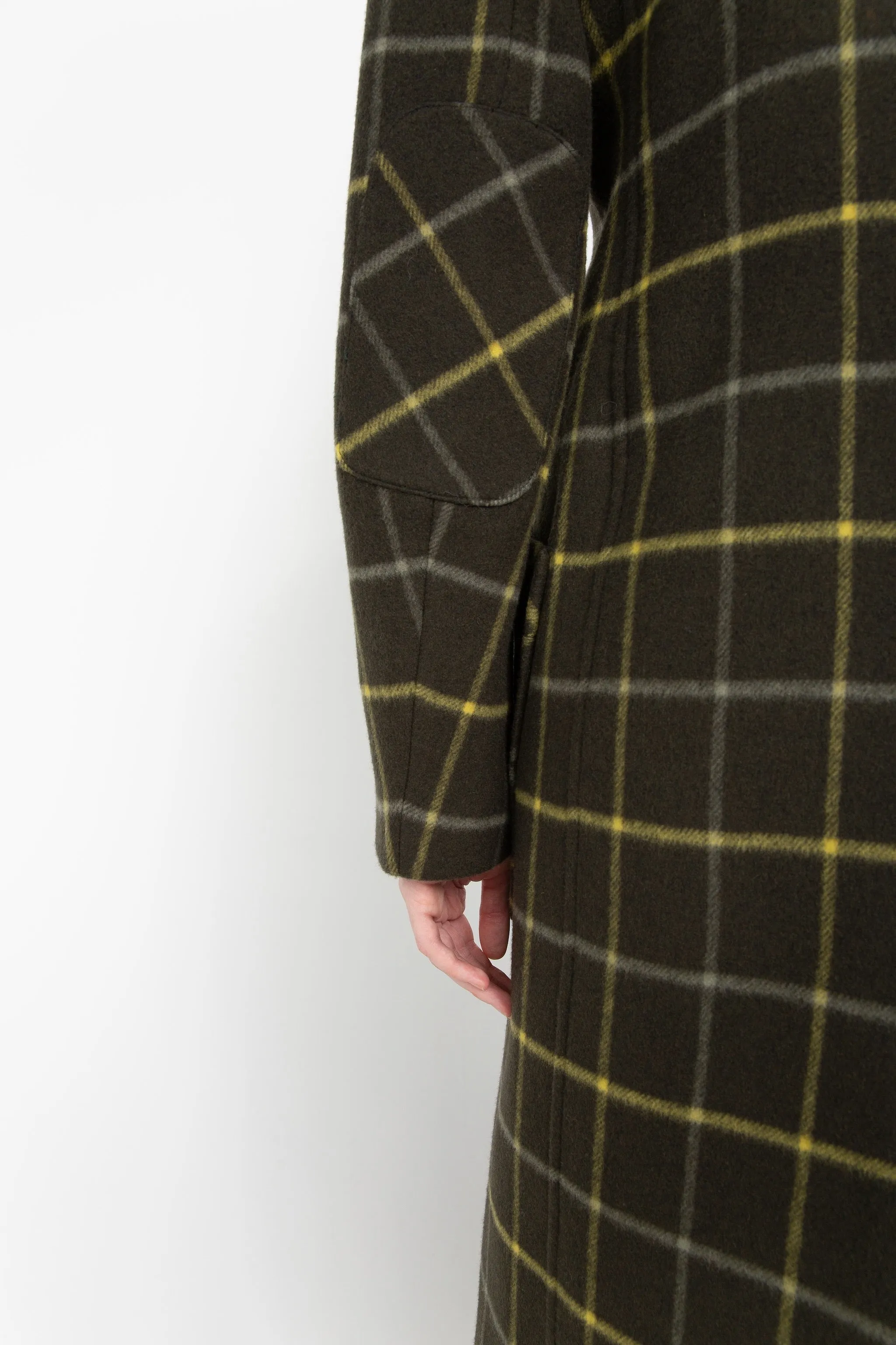 Khaki check tailored coat