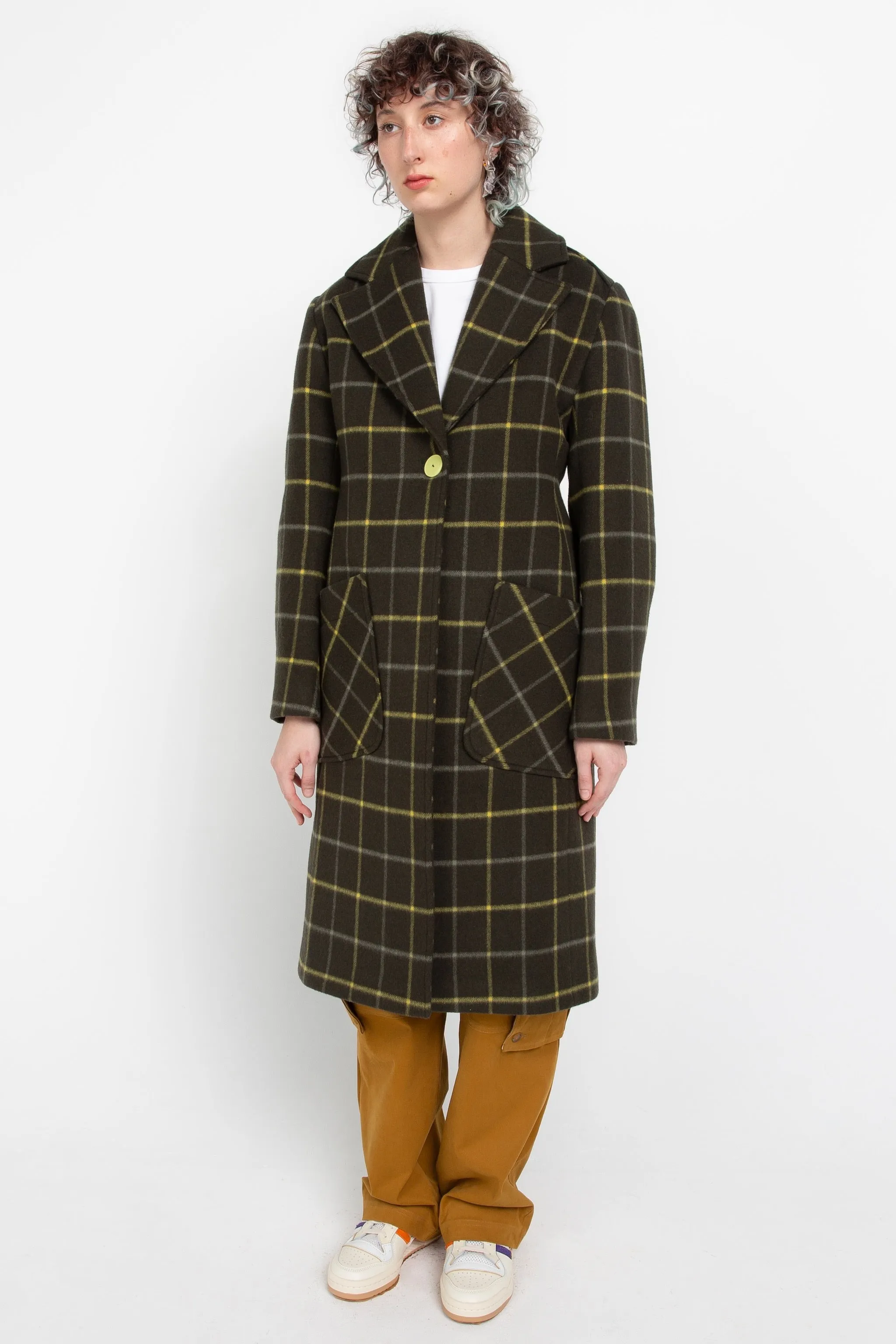 Khaki check tailored coat