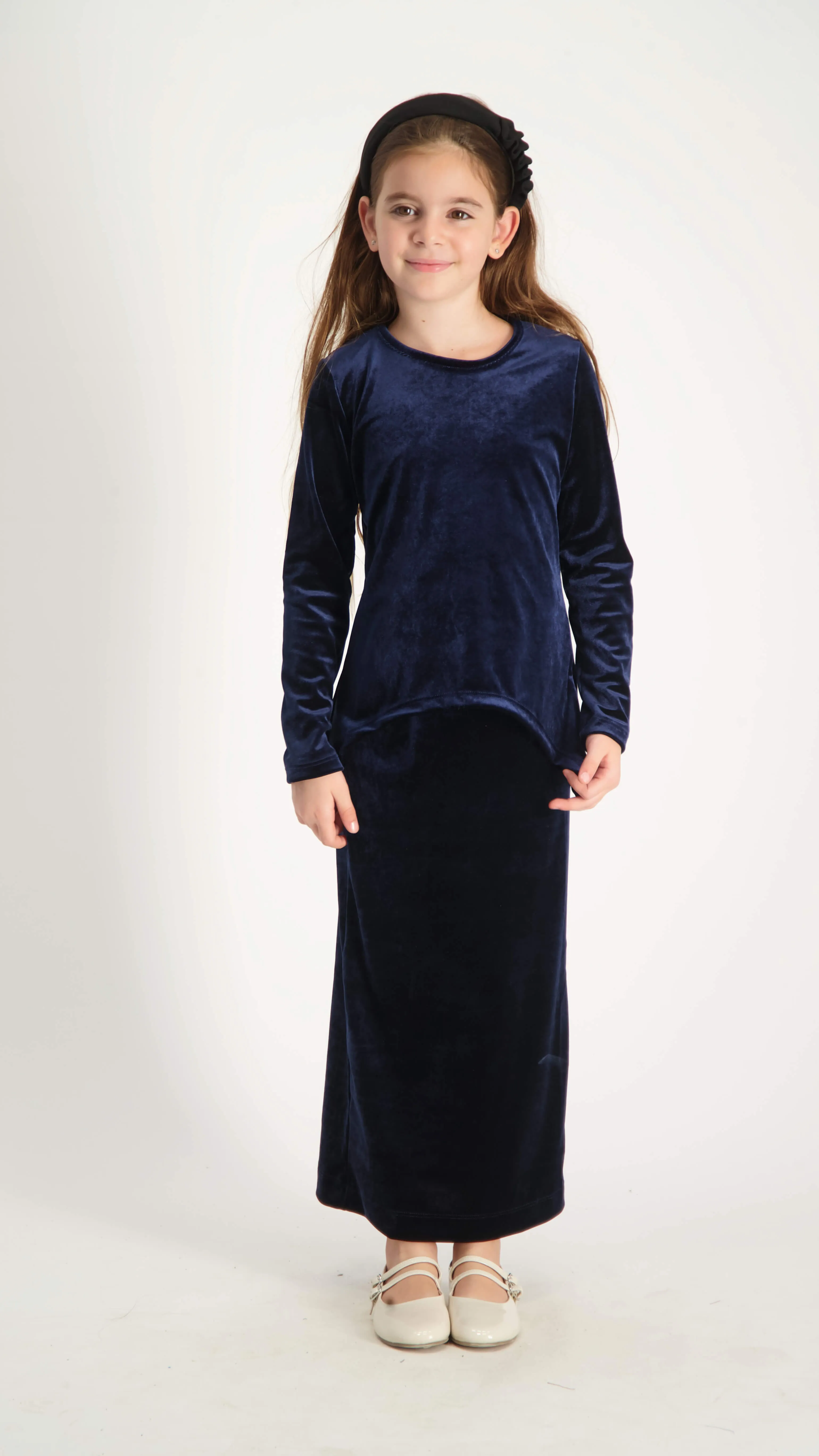 Kids Asymmetric Velvet Set / Navy