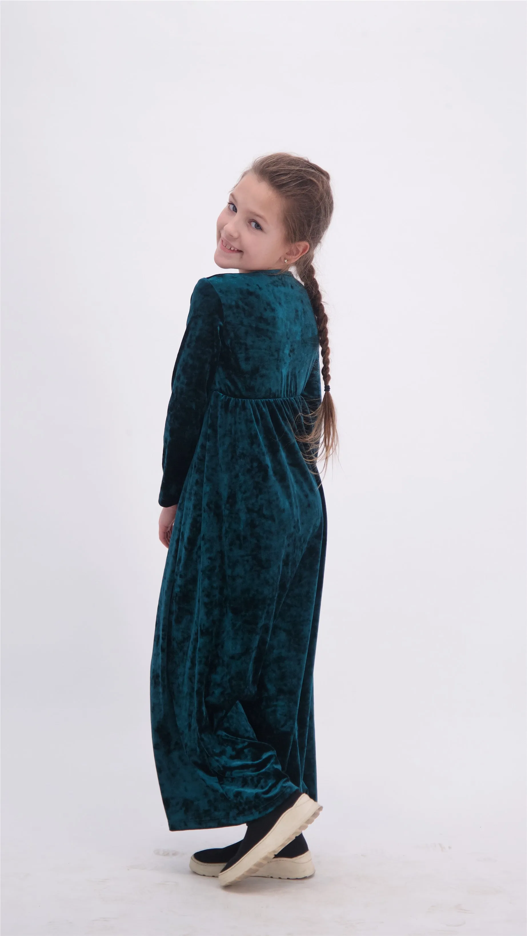 Kids Maxi Velvet Dress / Green Ice