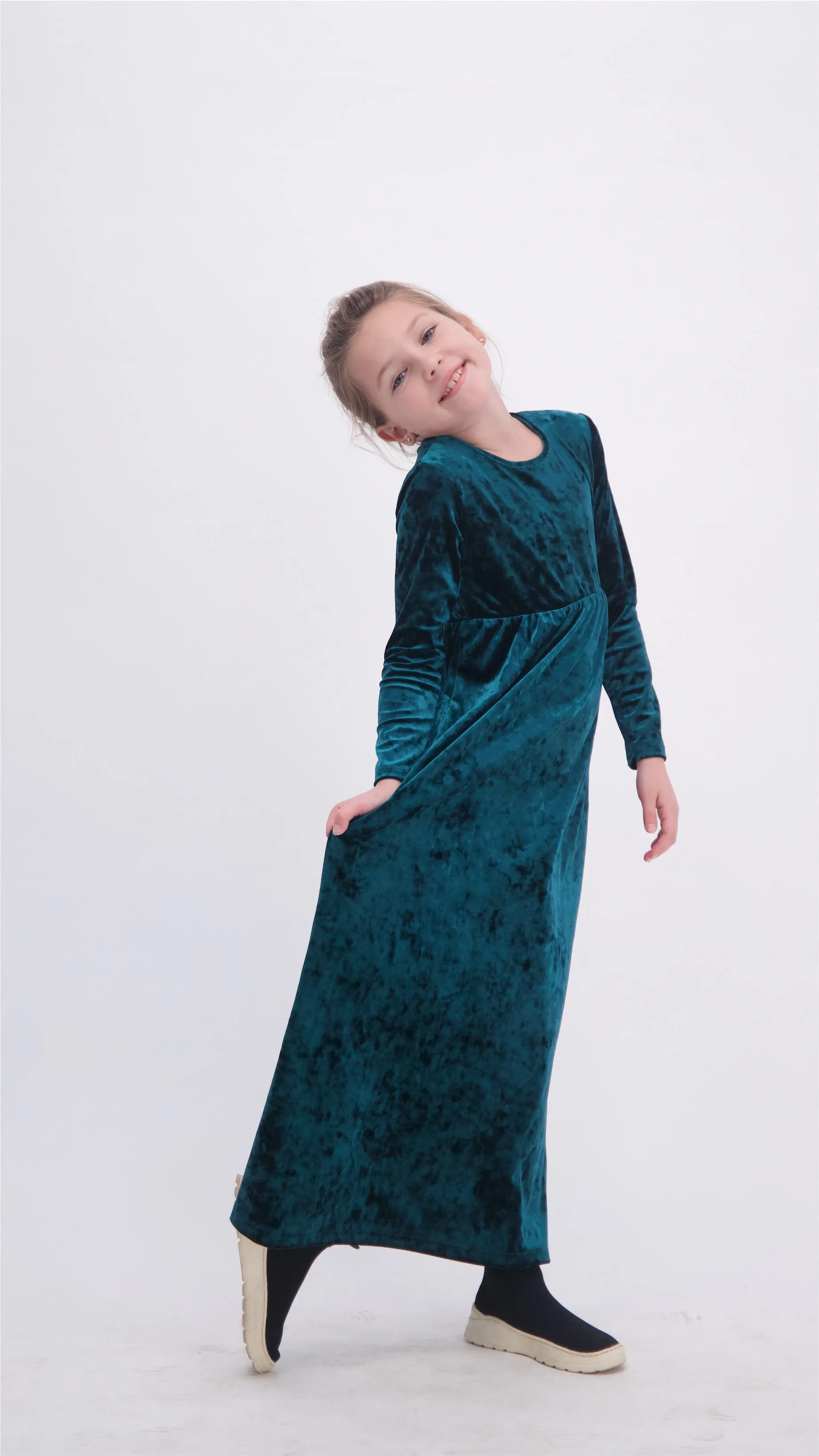 Kids Maxi Velvet Dress / Green Ice