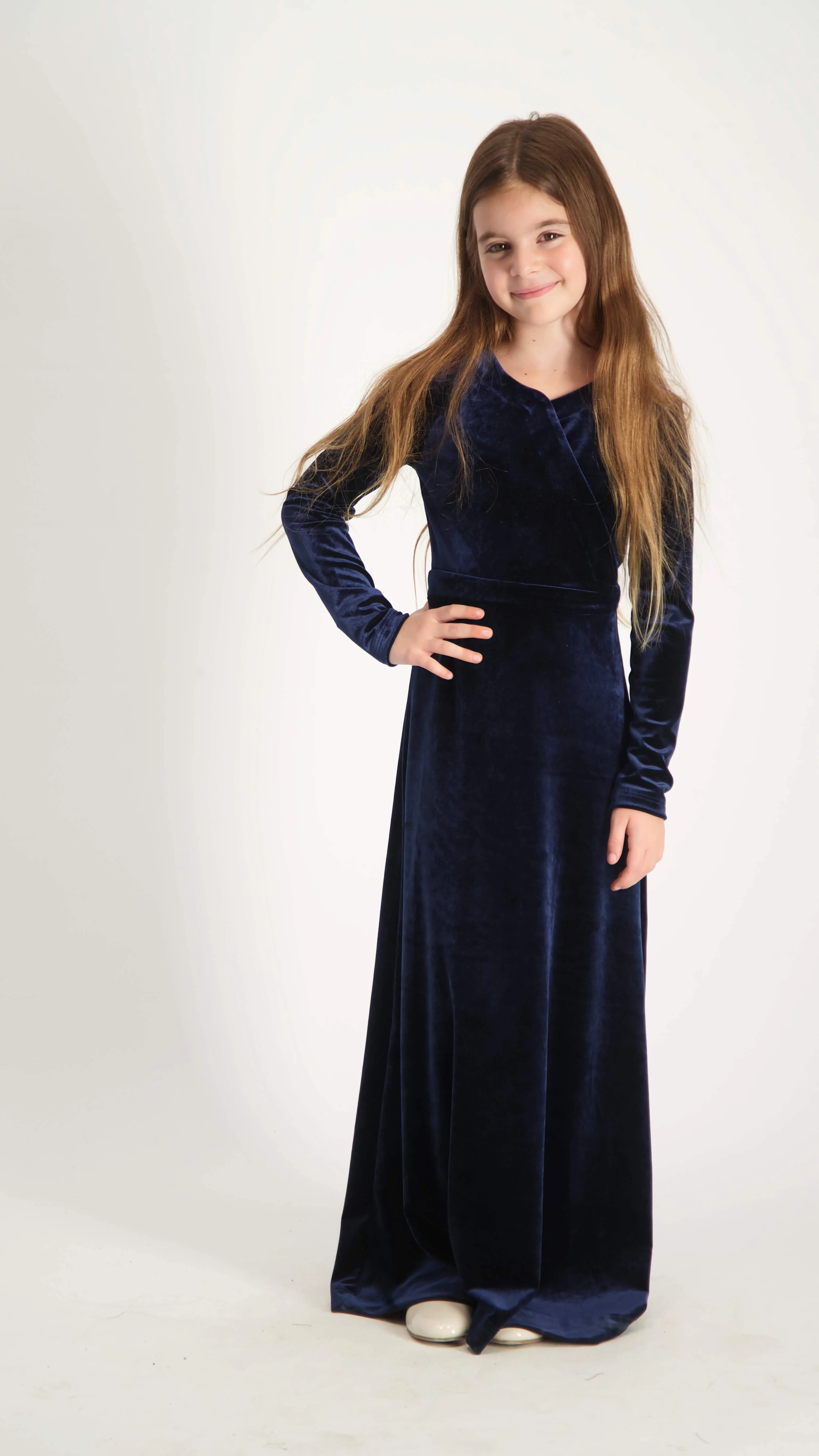 Kids Maxi Velvet Dress / Navy