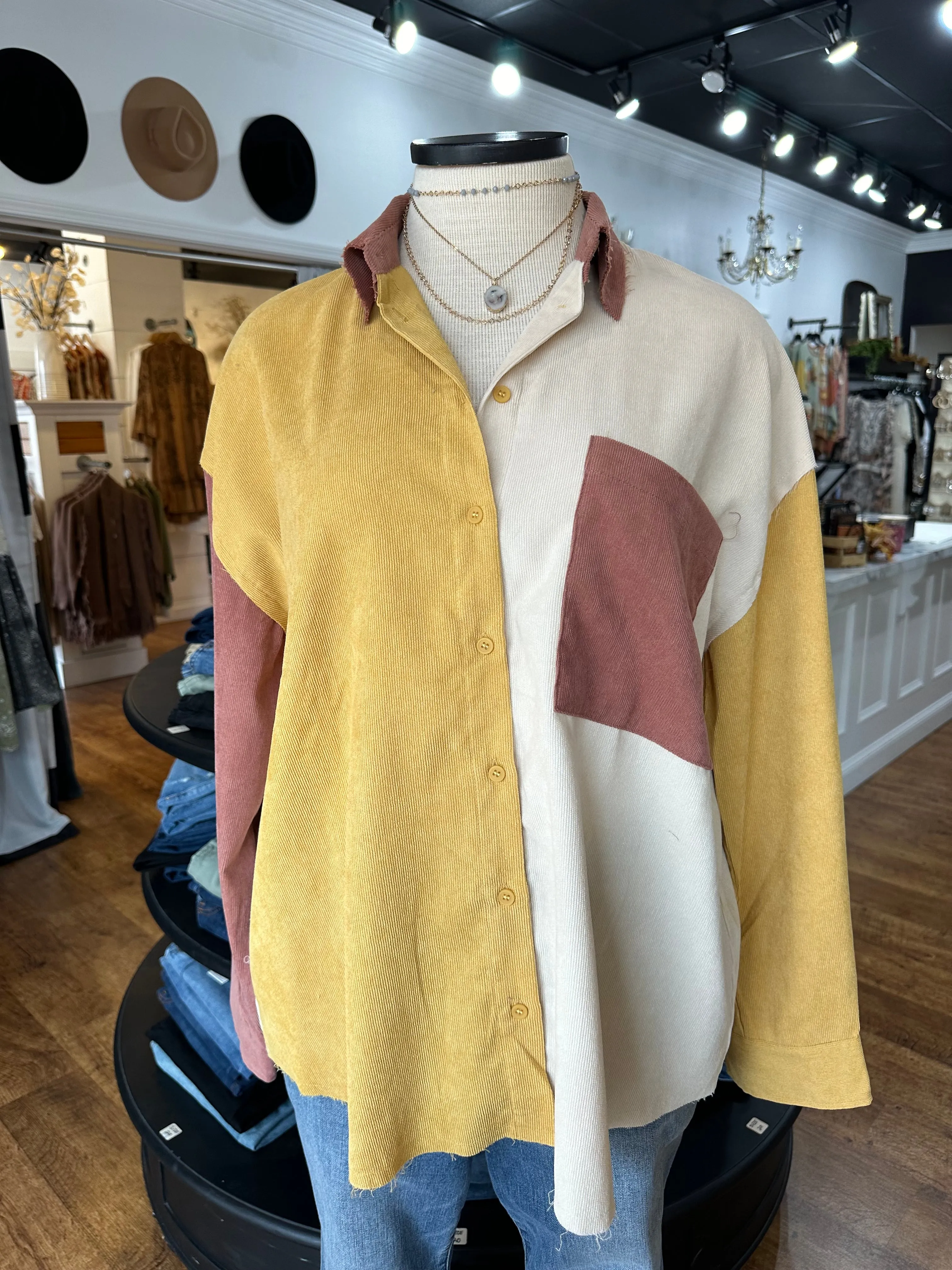 Kindness Above All Corduroy Color Block Shacket