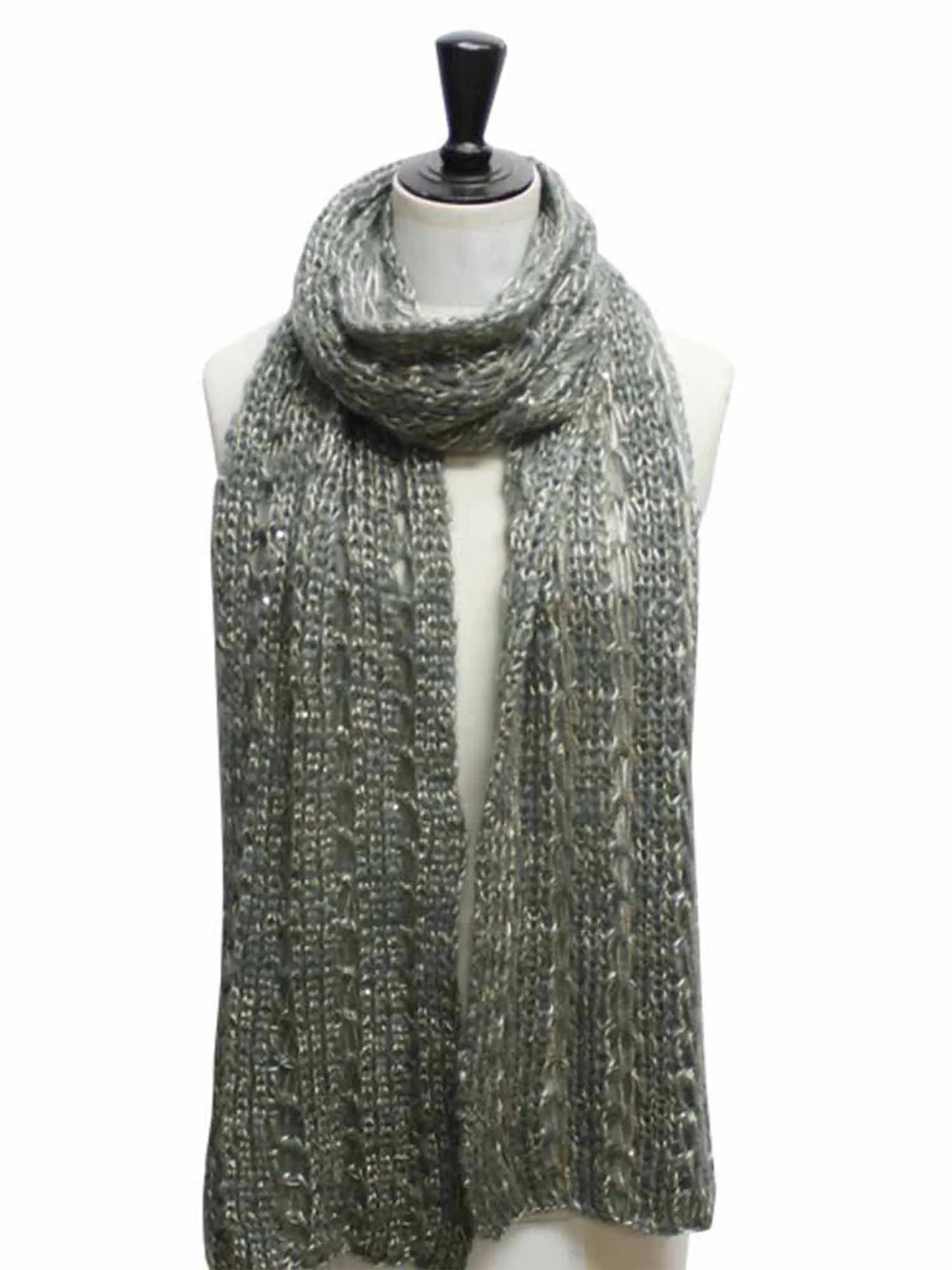 Knit Long Scarf With Sequin Accents