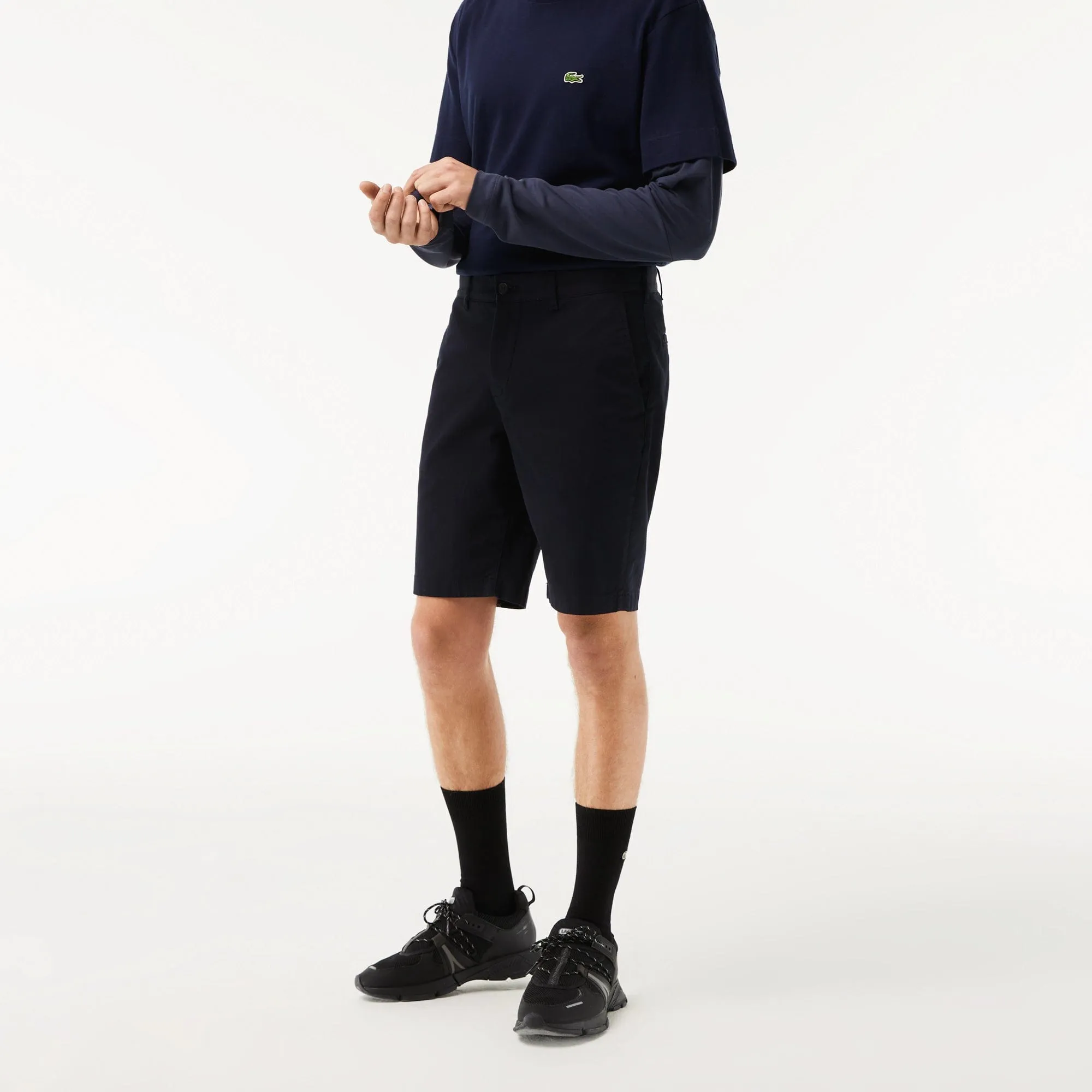 Lacoste Slim Fit Stretch Cotton Bermuda Shorts in Navy