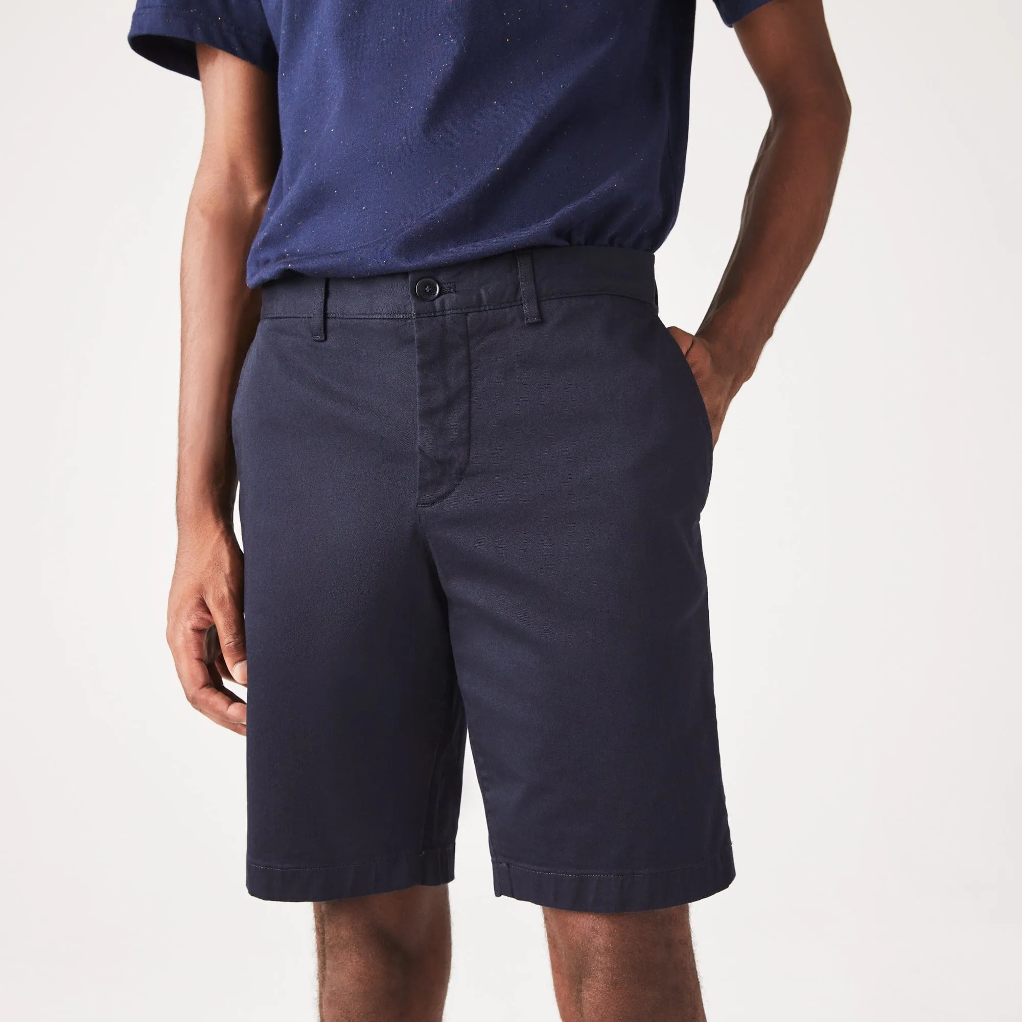 Lacoste Slim Fit Stretch Cotton Bermuda Shorts in Navy