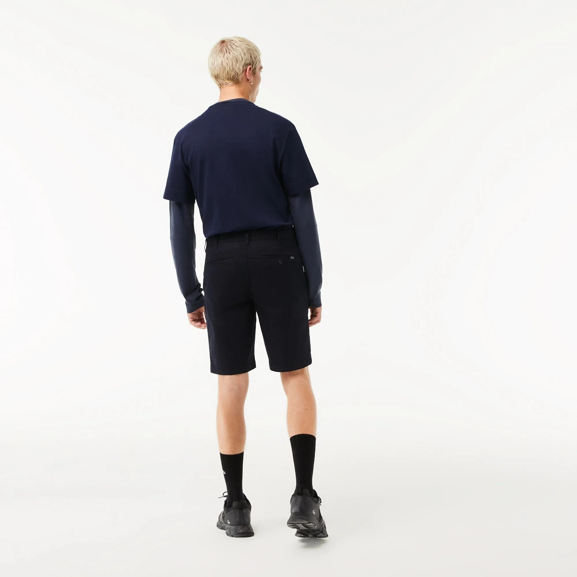 Lacoste Slim Fit Stretch Cotton Bermuda Shorts in Navy