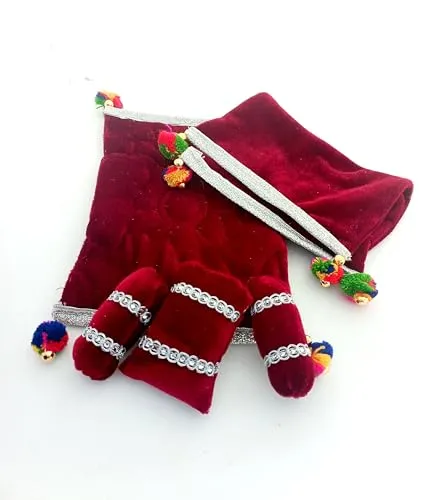 Laddu Gopal Comfirtable Soft Cotton Bister Set with 3 Pillows Blanket/Kambal/Mattress for Kanha Ji Soft Cotton Filled Bed Sheets for Bal Gopal Asan (Maroon)