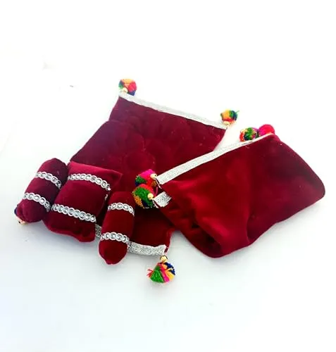 Laddu Gopal Comfirtable Soft Cotton Bister Set with 3 Pillows Blanket/Kambal/Mattress for Kanha Ji Soft Cotton Filled Bed Sheets for Bal Gopal Asan (Maroon)