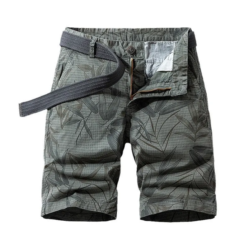 LEAF PRINT CASUAL LOOSE MICRO ELASTIC VERSATILE SHORTS