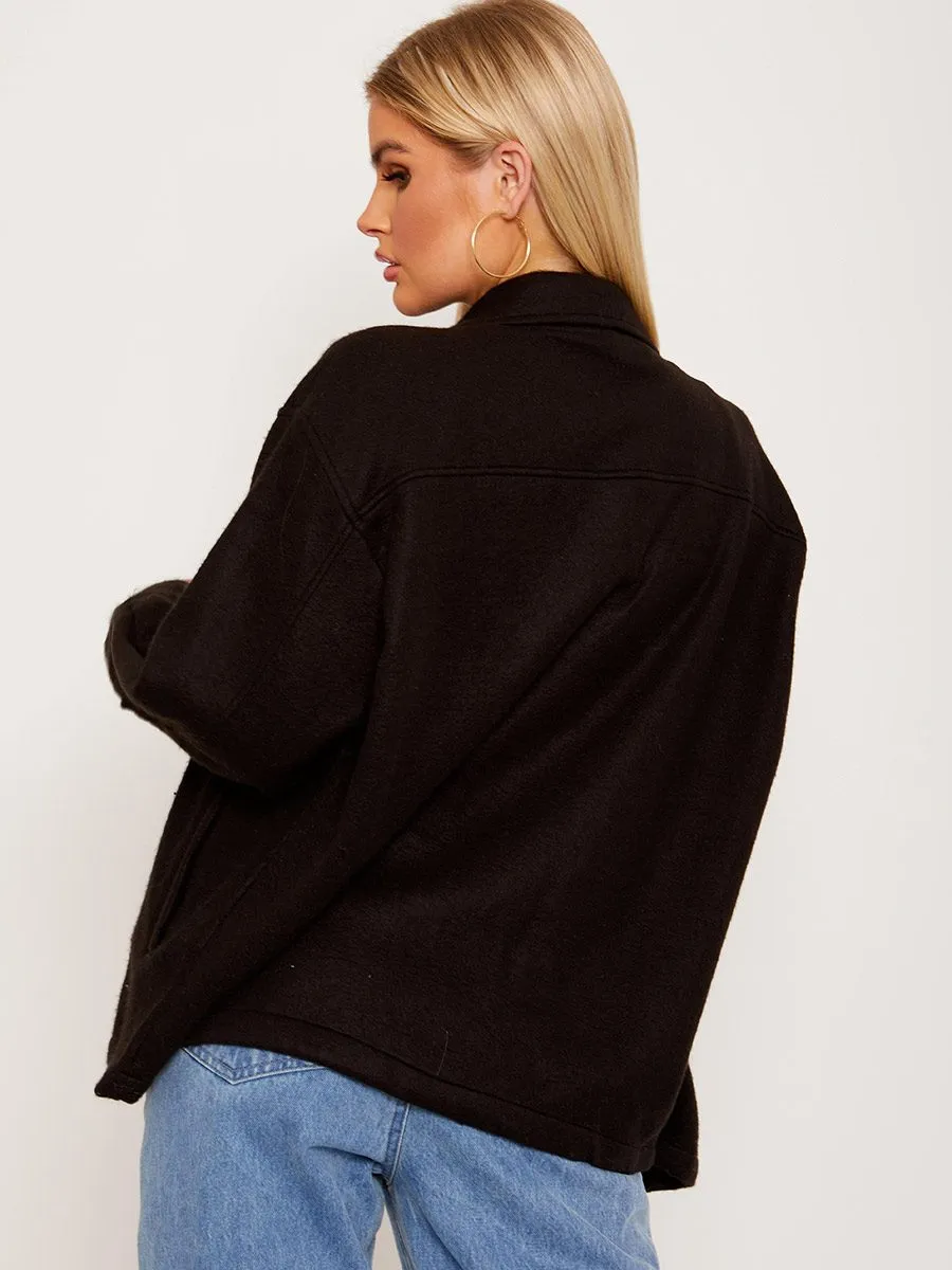 Leah Plain Classic Thick Shacket In Black