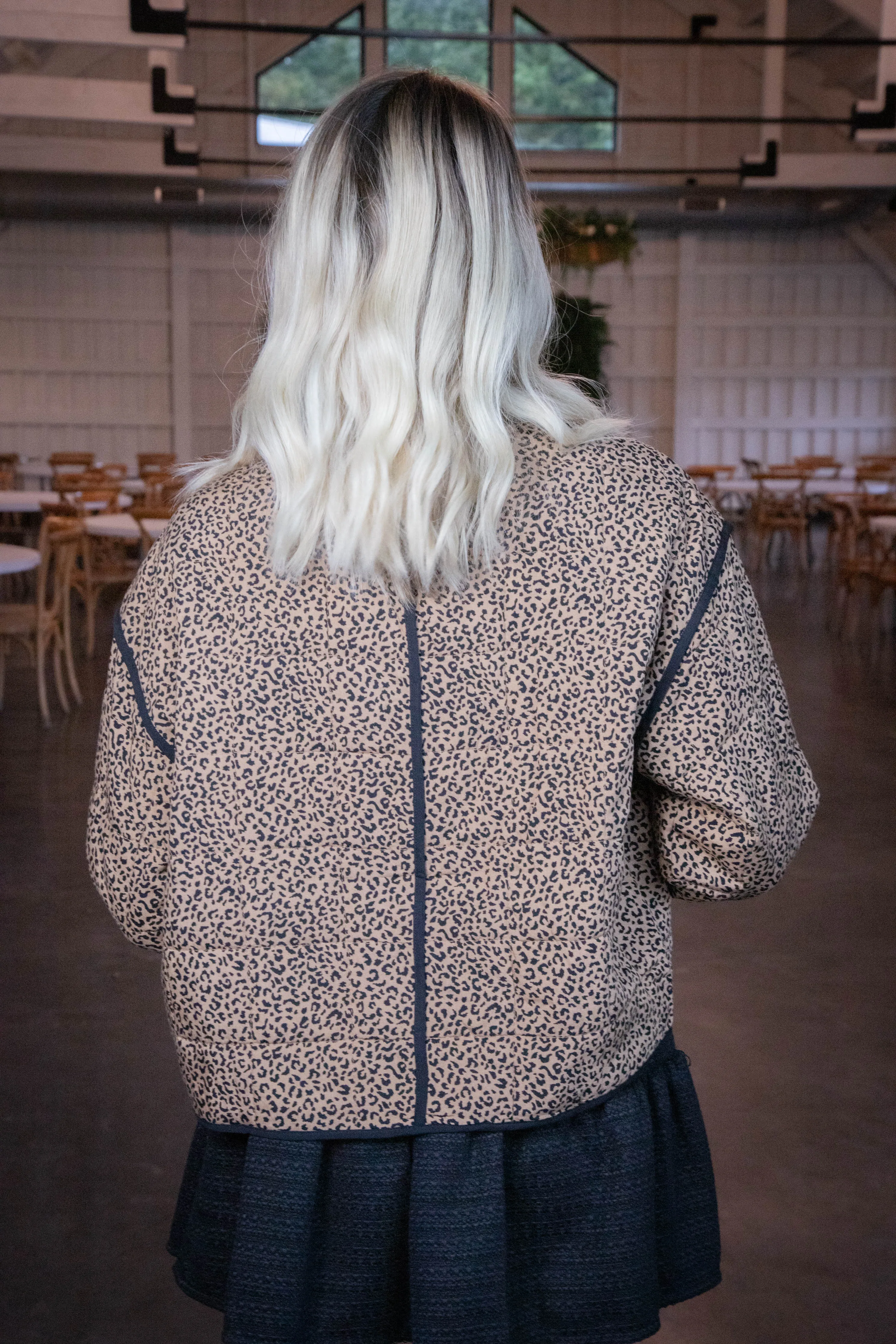 Leilah Quilted Animal Print Jacket, Tan/Black