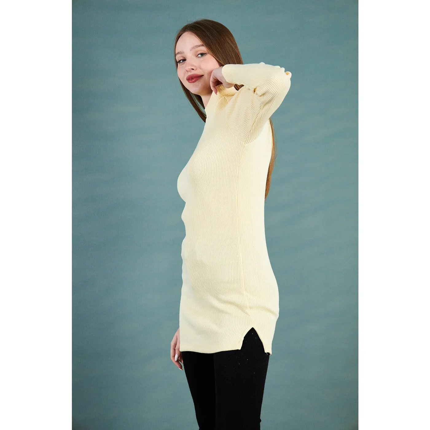 Lemon Ribbed Long Sweatshirt