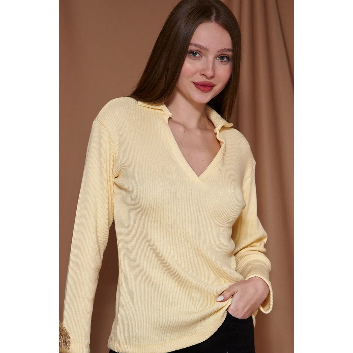 Lemon Ribbed Polo Sweatshirt