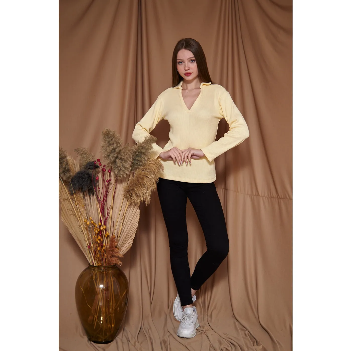 Lemon Ribbed Polo Sweatshirt