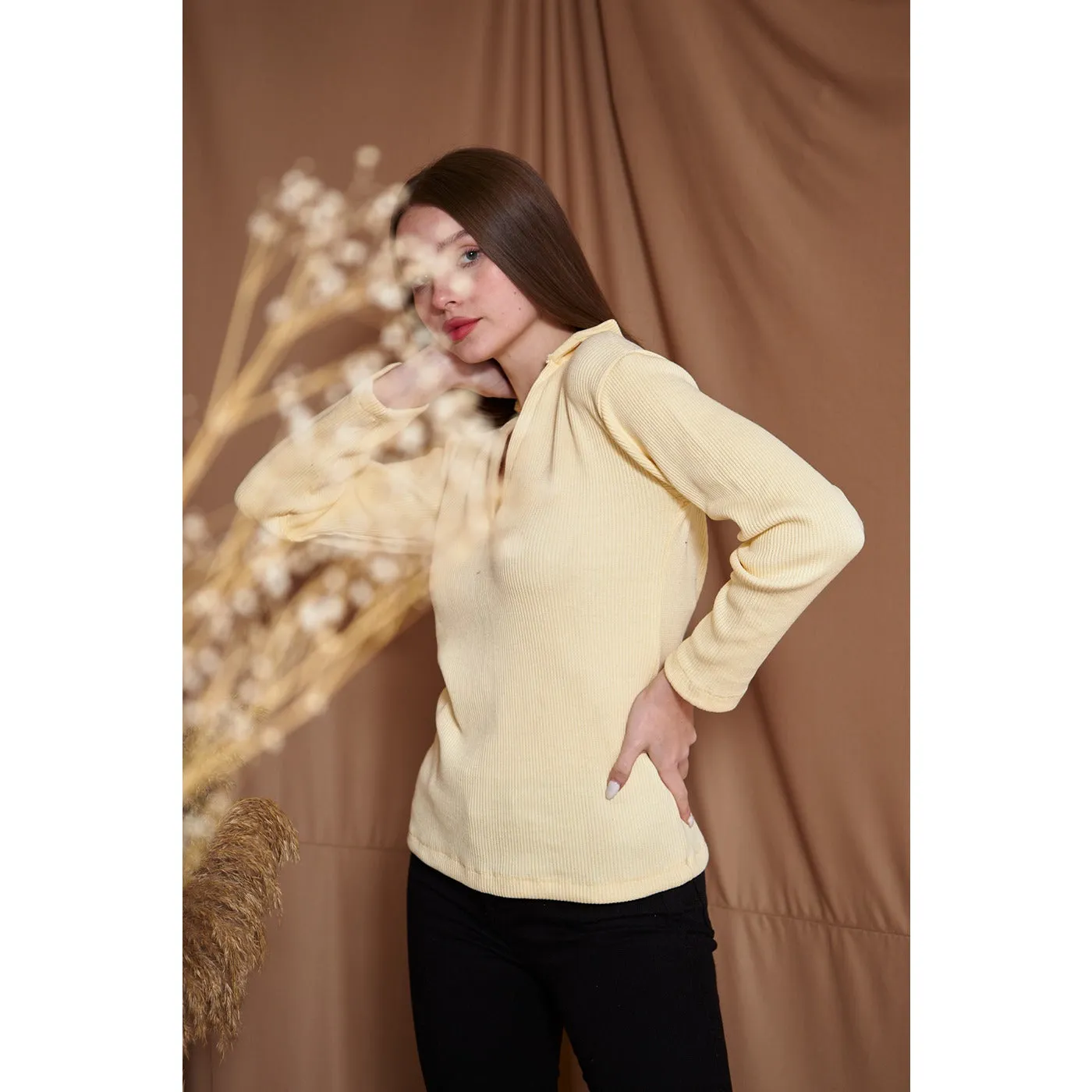 Lemon Ribbed Polo Sweatshirt