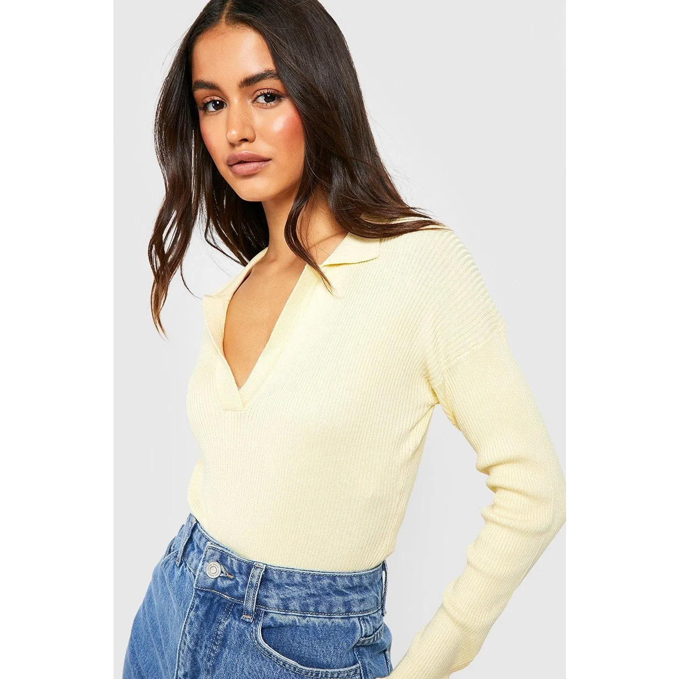 Lemon Ribbed Polo Sweatshirt