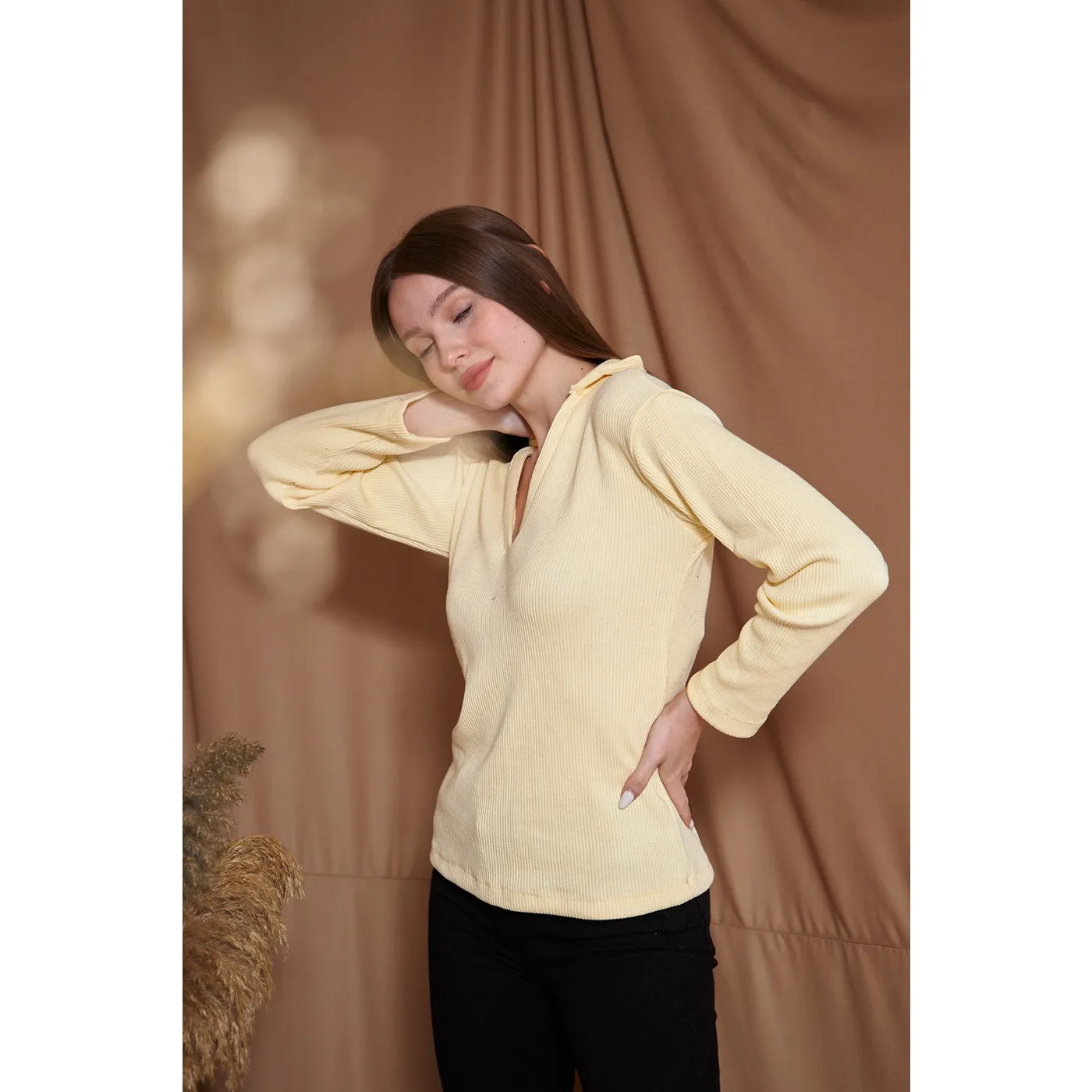 Lemon Ribbed Polo Sweatshirt