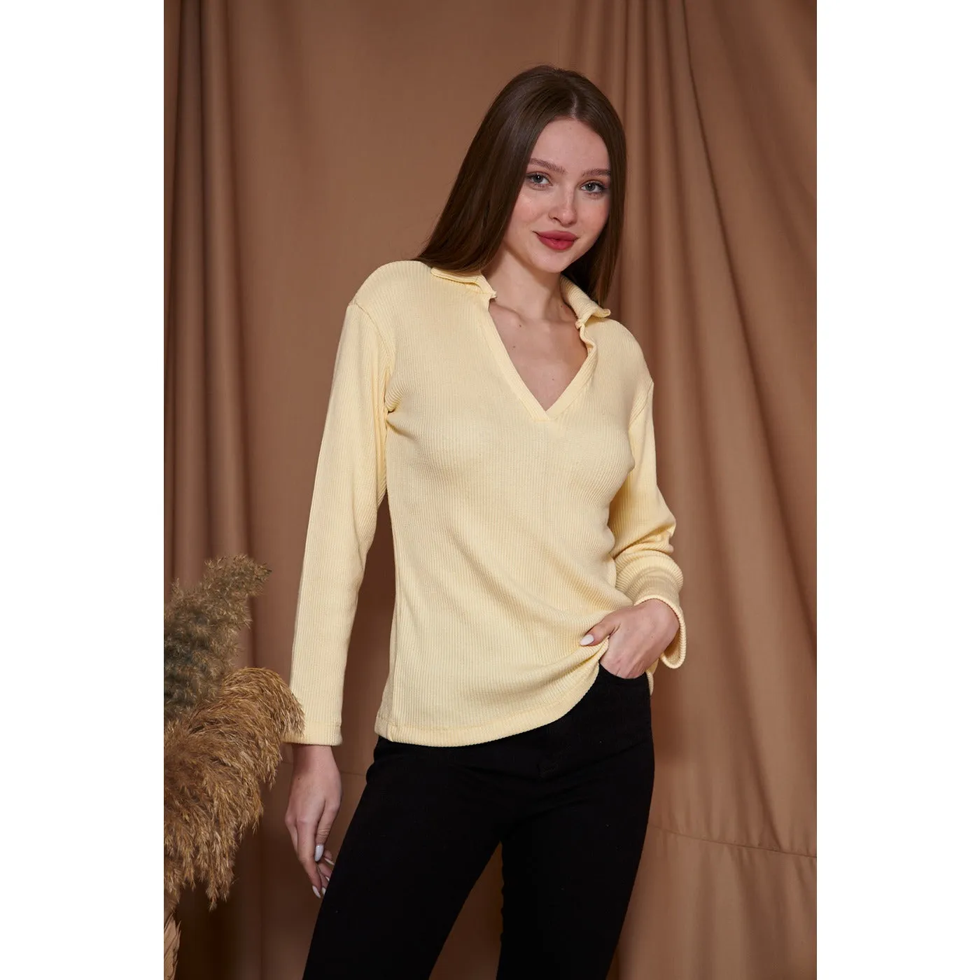 Lemon Ribbed Polo Sweatshirt