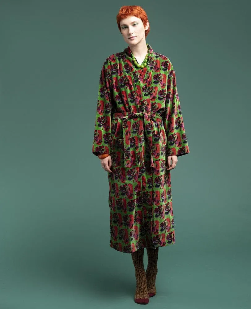 Les Touristes Velvet Dressing Gown Split Green