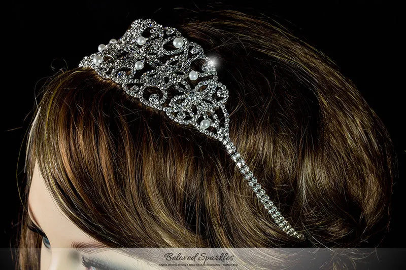 Liana White Pearl Rhinestone Cluster Stretchable Headband | Rhinestone