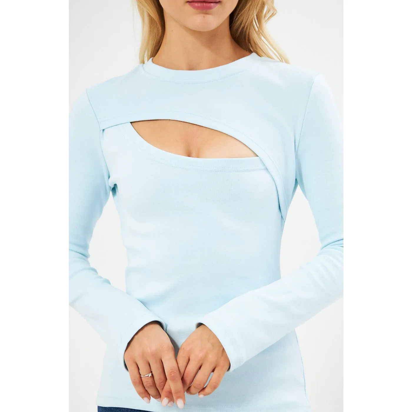 Light Blue Keyhole Rib Top