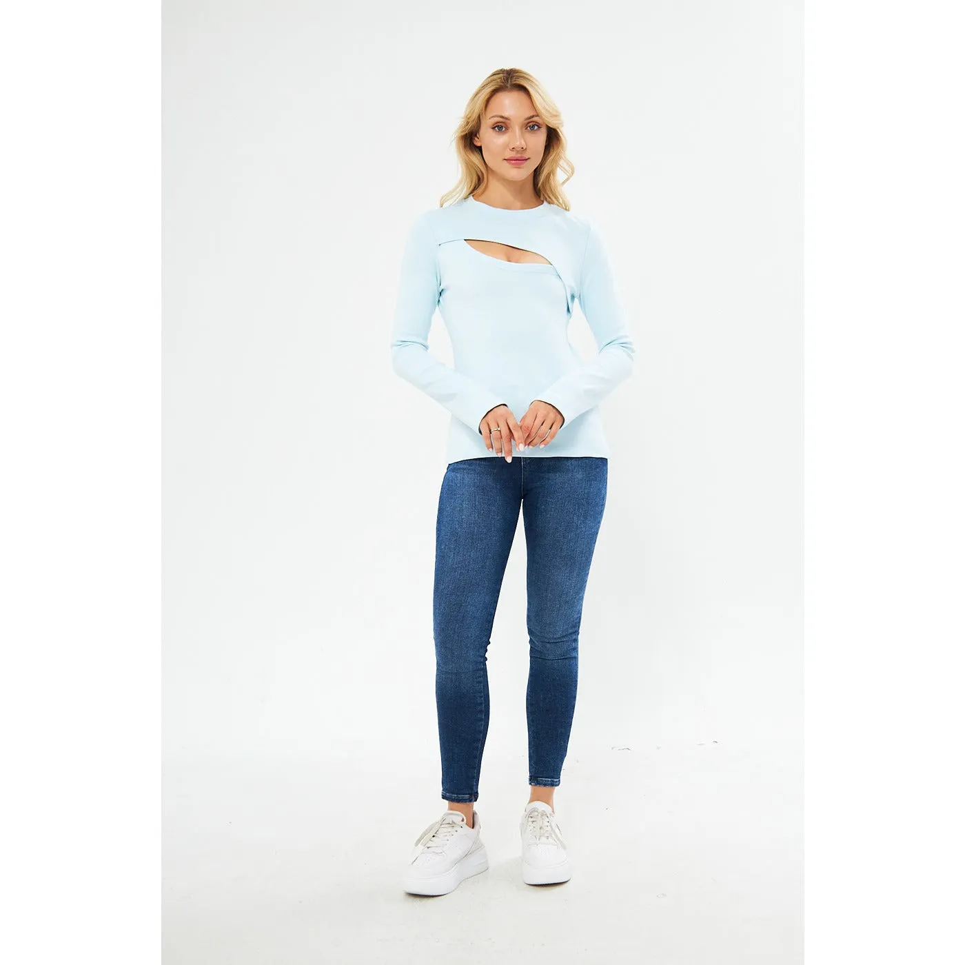 Light Blue Keyhole Rib Top