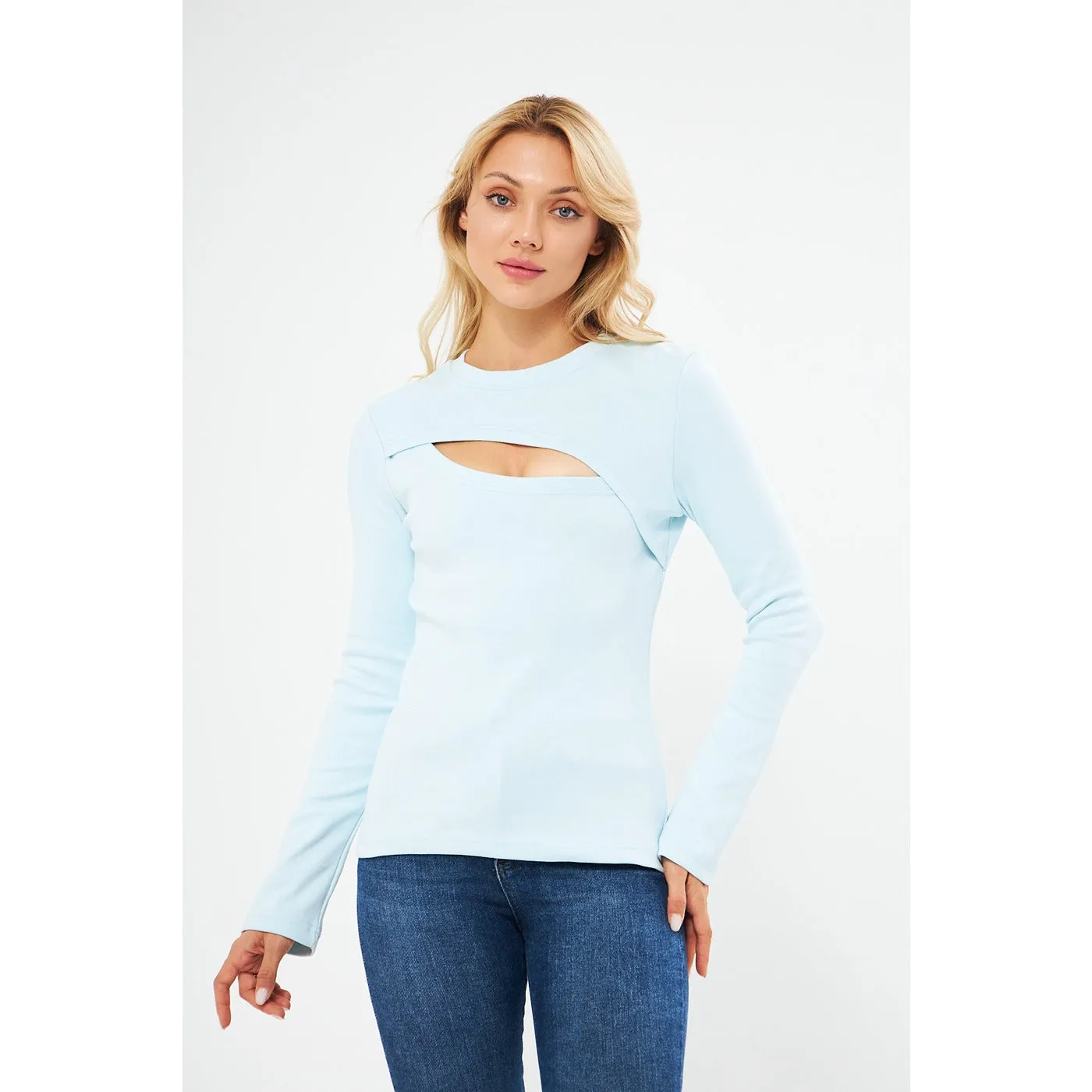 Light Blue Keyhole Rib Top