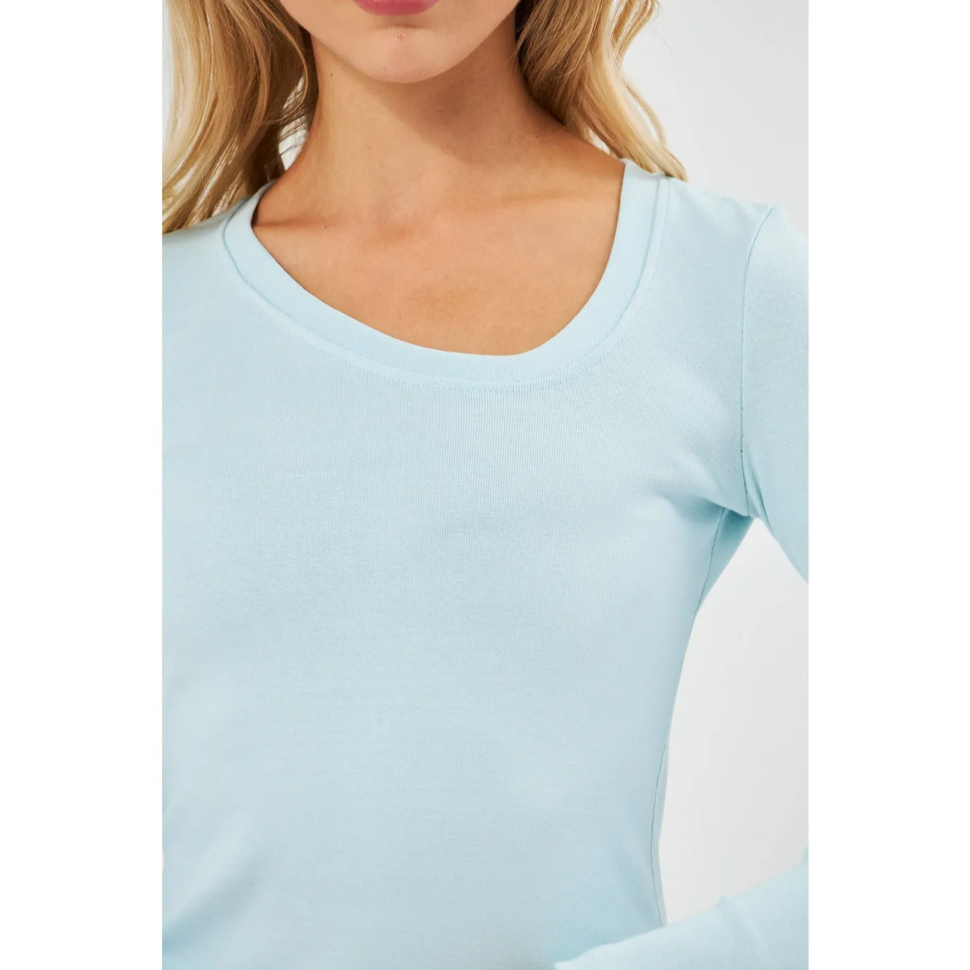 Light Blue Rib Cross Scoop Neck Top