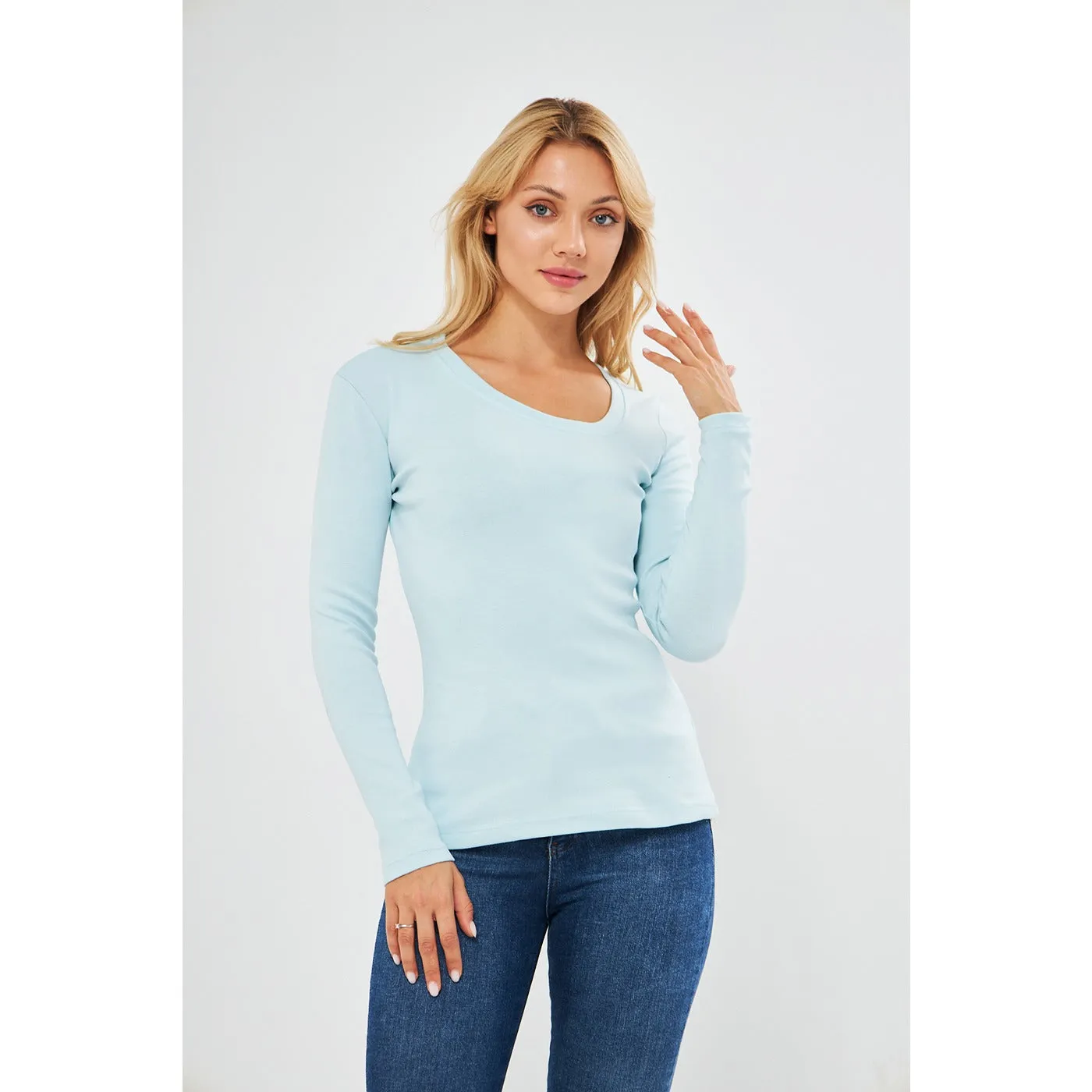 Light Blue Rib Cross Scoop Neck Top