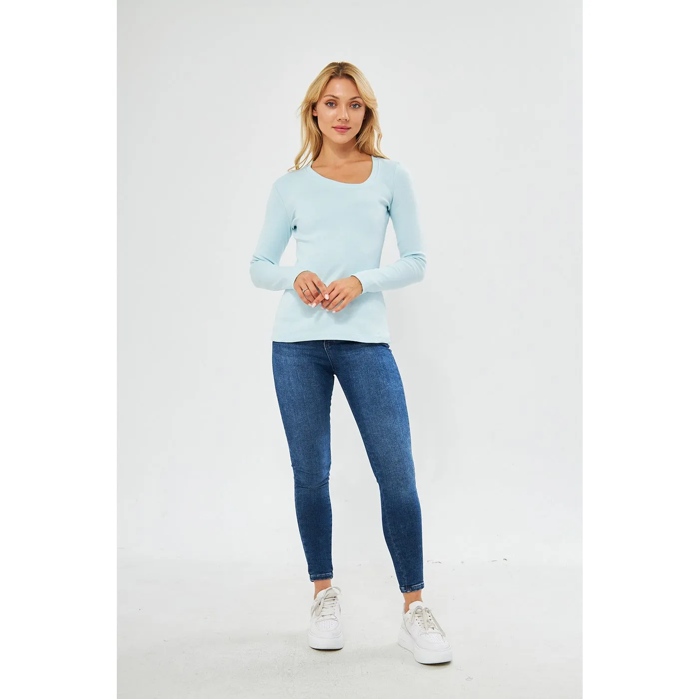 Light Blue Rib Cross Scoop Neck Top