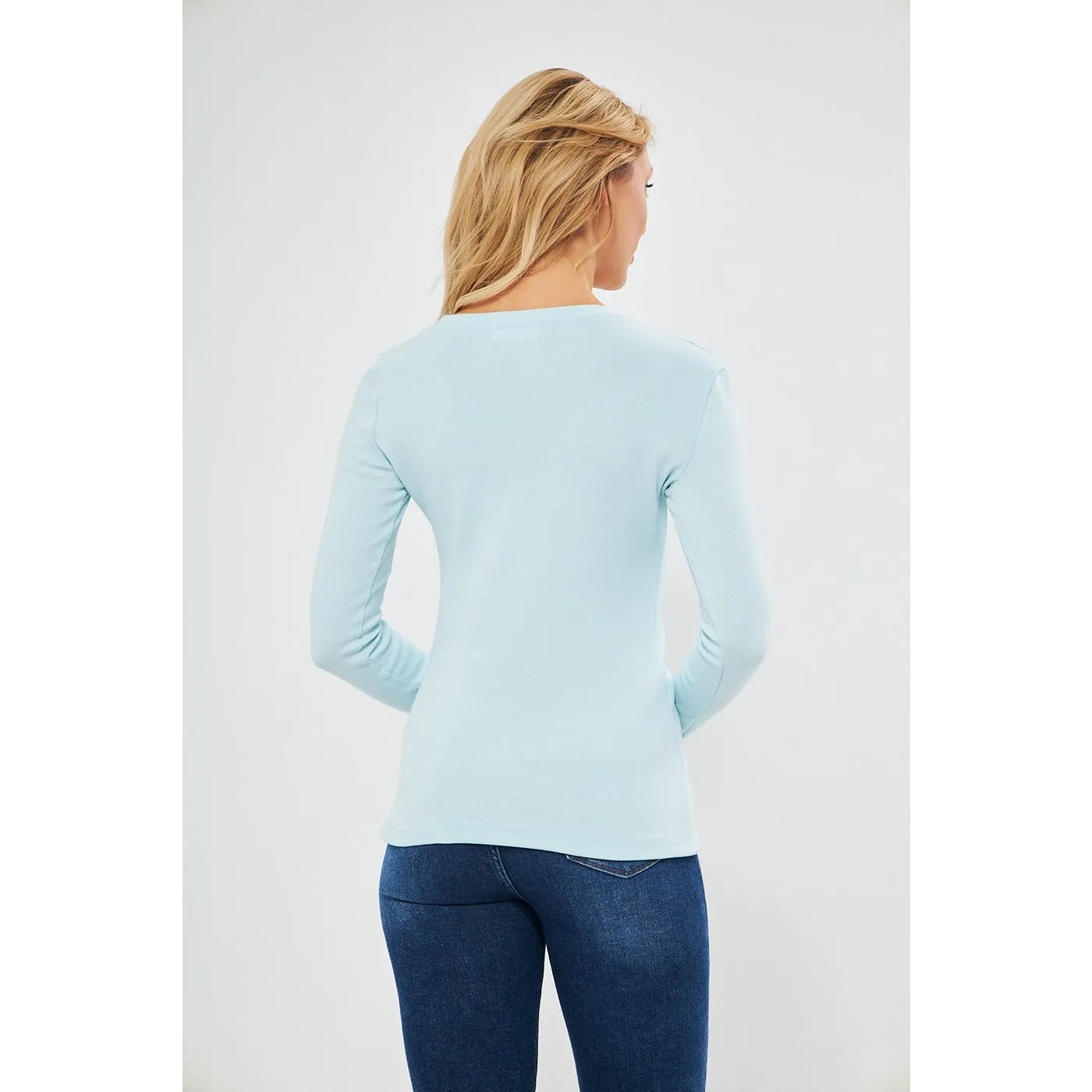 Light Blue Rib Cross Scoop Neck Top