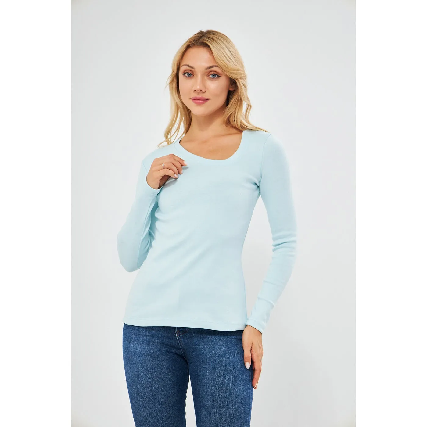 Light Blue Rib Cross Scoop Neck Top