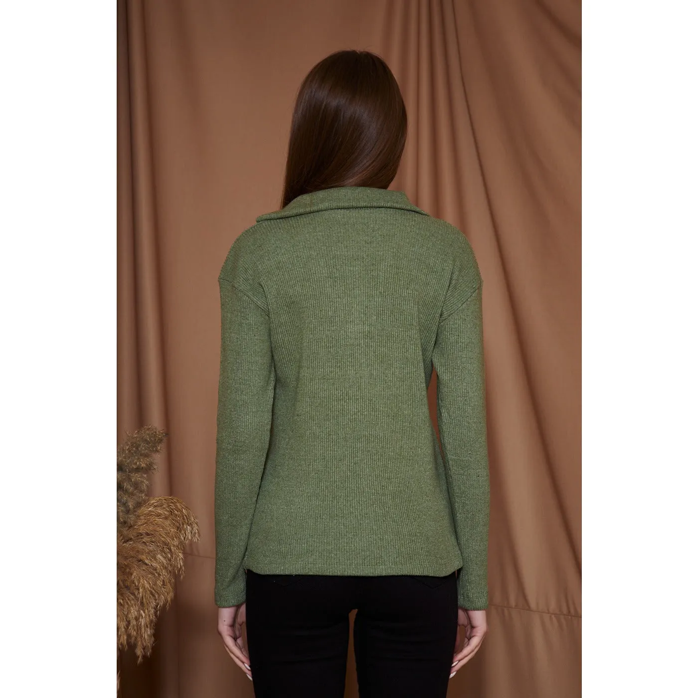 Light Green Melange Polo Sweatshirt