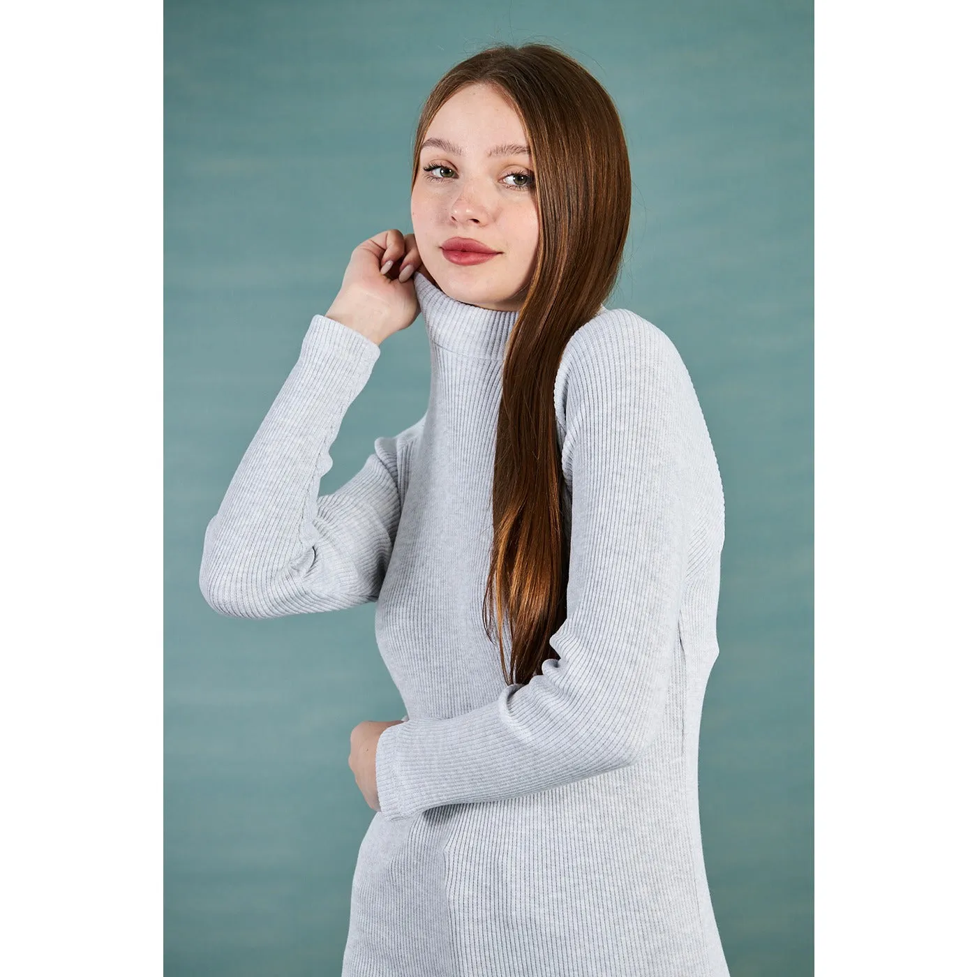 Light Grey Ribbed Long Sweatshirt