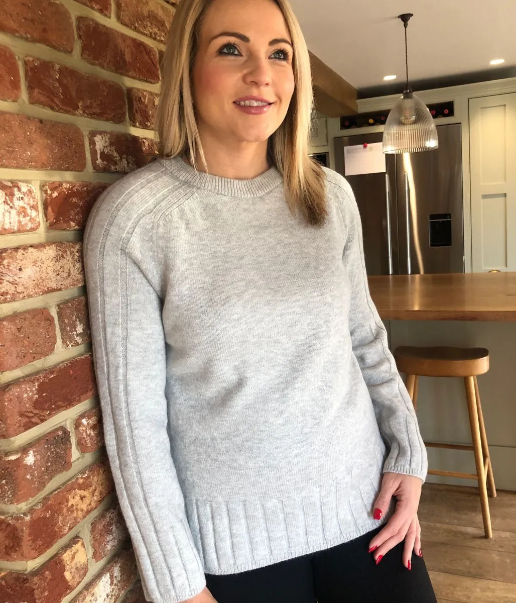 Light Grey Soft Contrast Ribbed Jumper