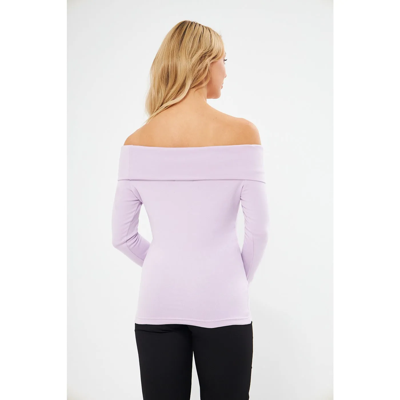 Lilac Rib Off-Shoulder Top