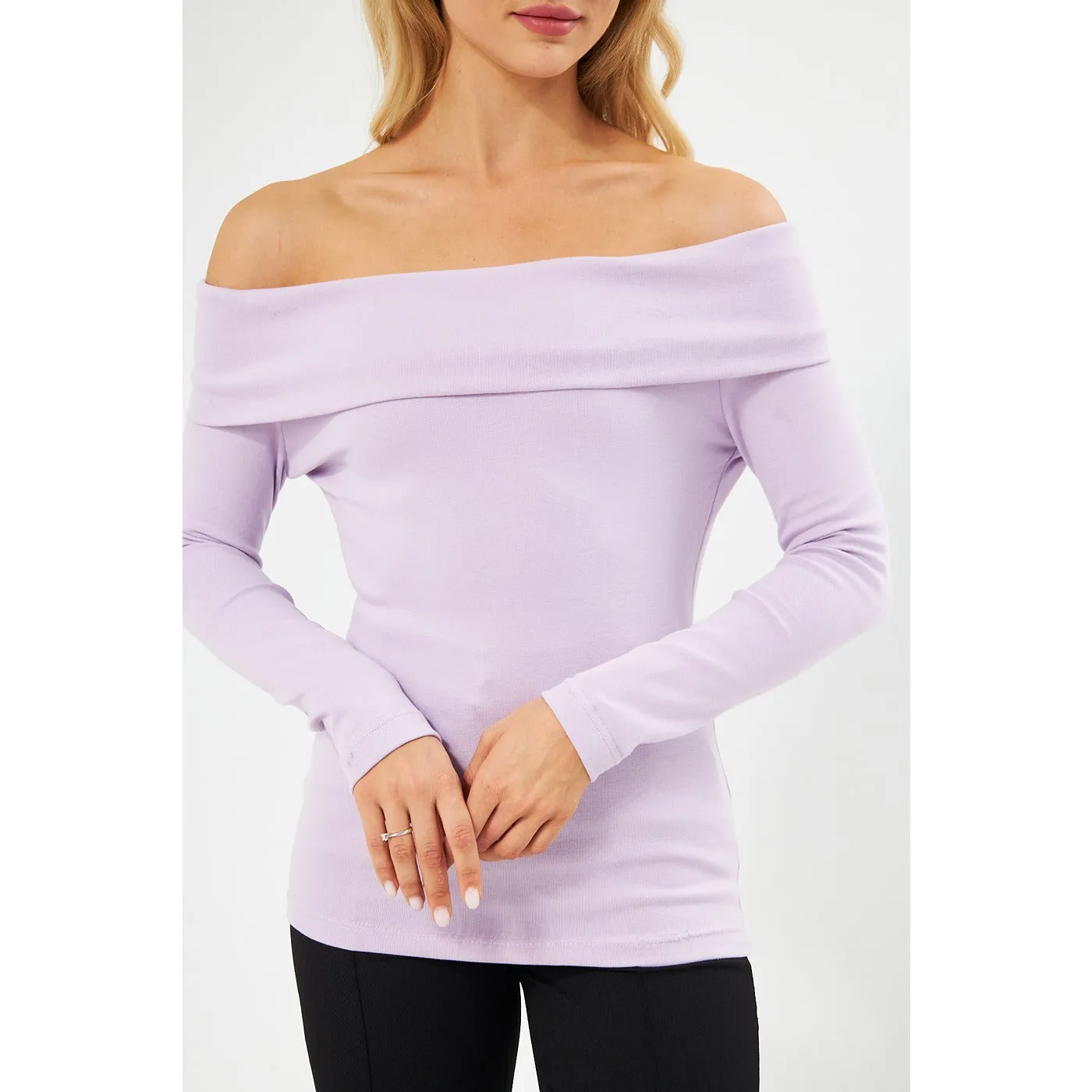 Lilac Rib Off-Shoulder Top