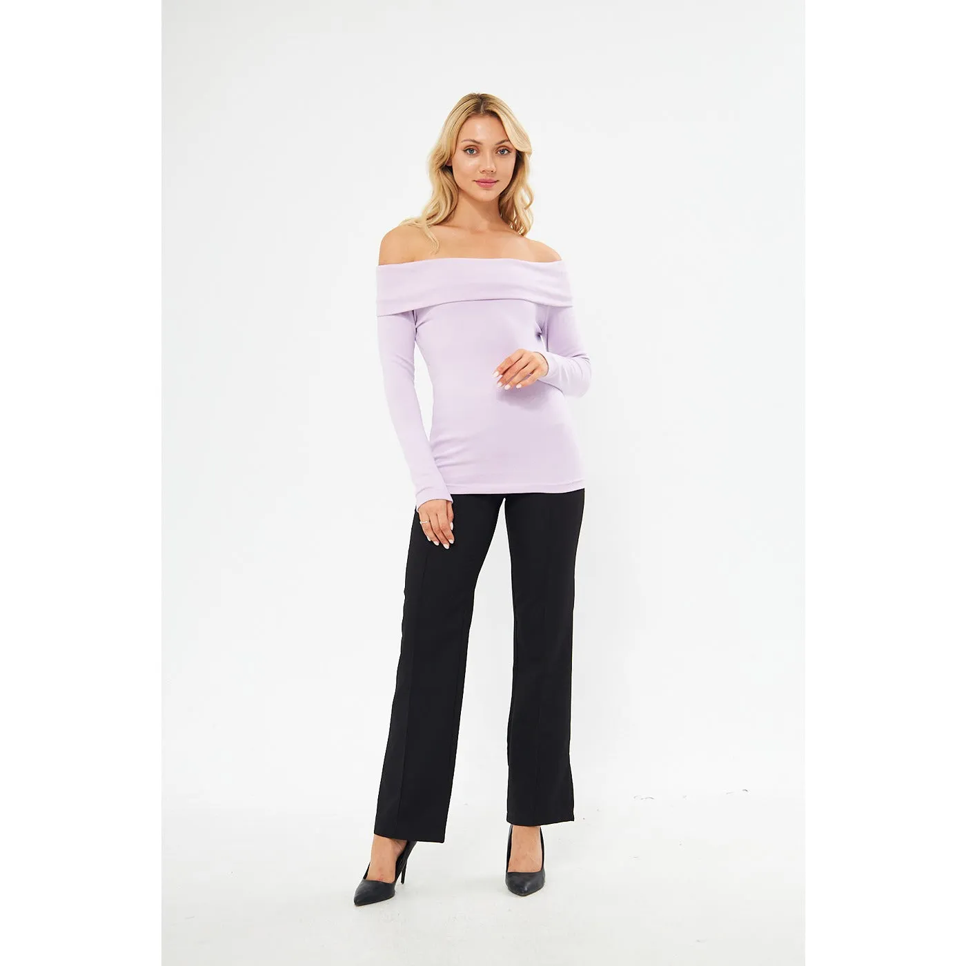 Lilac Rib Off-Shoulder Top