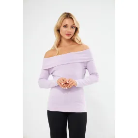 Lilac Rib Off-Shoulder Top