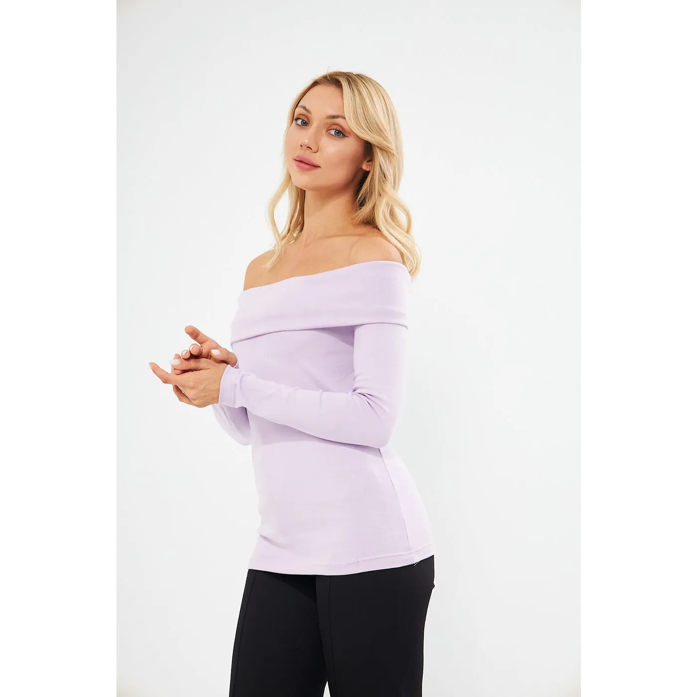 Lilac Rib Off-Shoulder Top