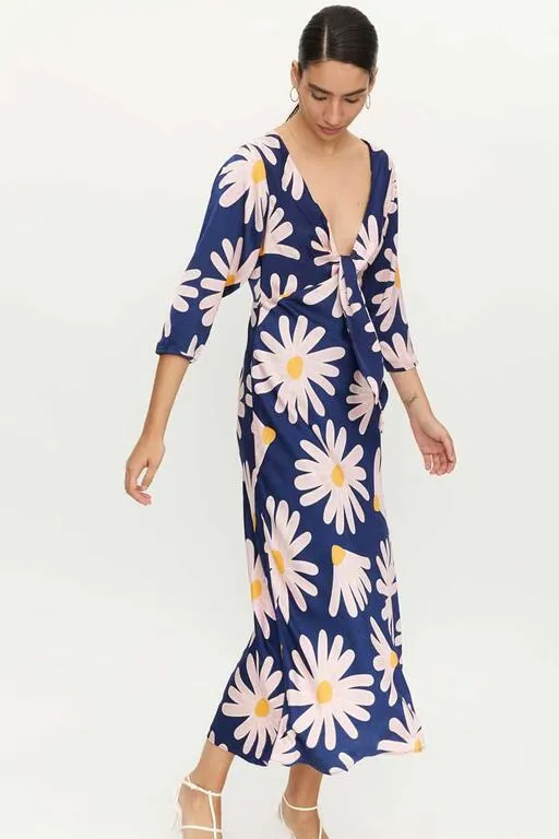 Long Floral Tie Front Dress