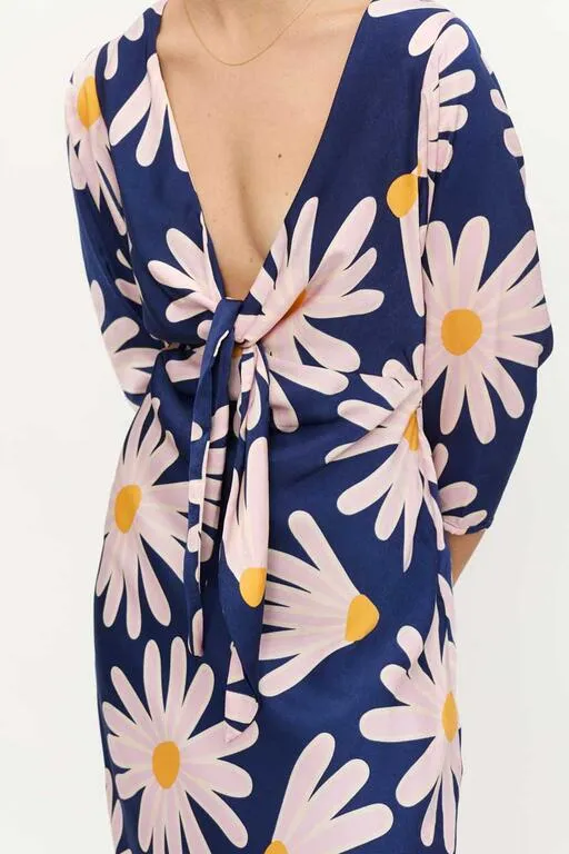 Long Floral Tie Front Dress