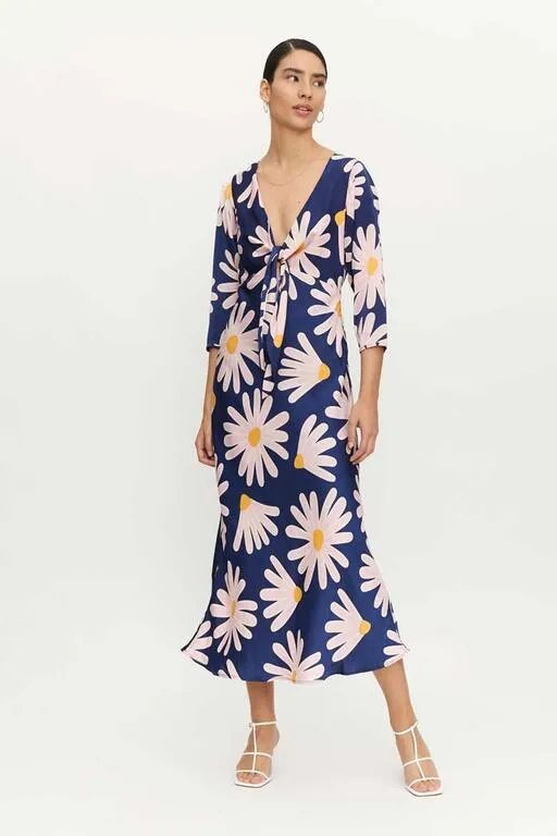 Long Floral Tie Front Dress