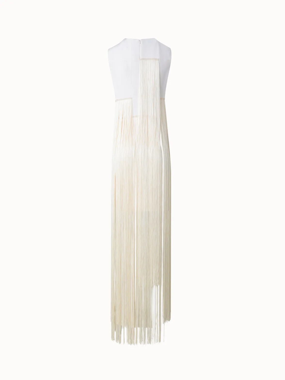 Long Sleeveless Silk Gown with Fringes