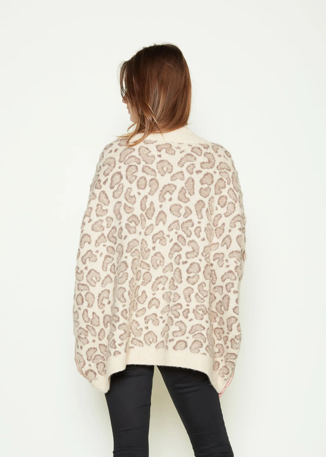 Look By M Boucle Leopard Cape Cardigan