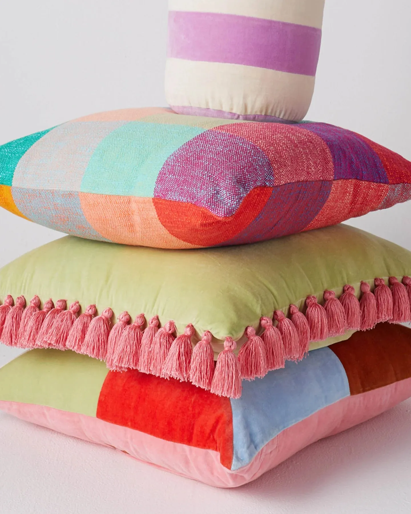 Macaroon Panelled Velvet Cushion