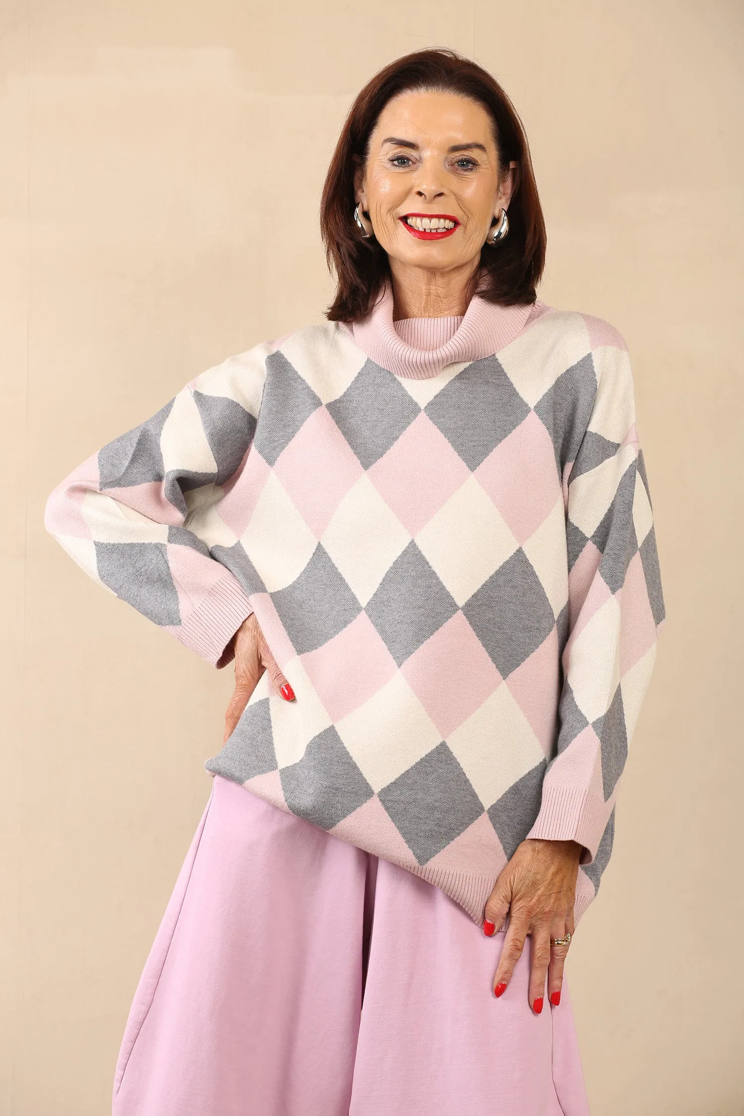 MARIA KNITTED JUMPER - PINK/GREY