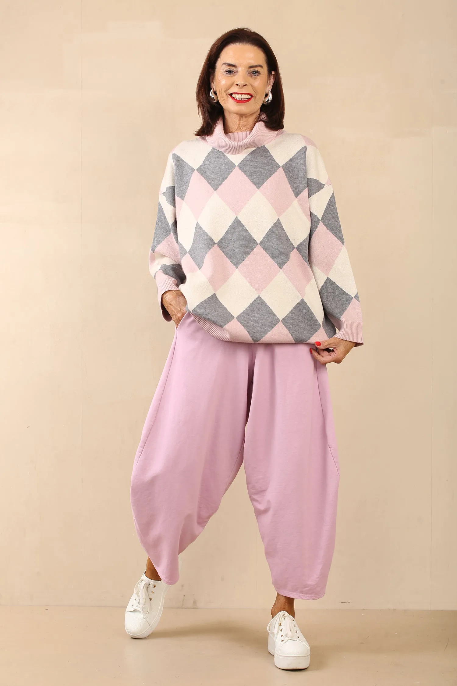 MARIA KNITTED JUMPER - PINK/GREY