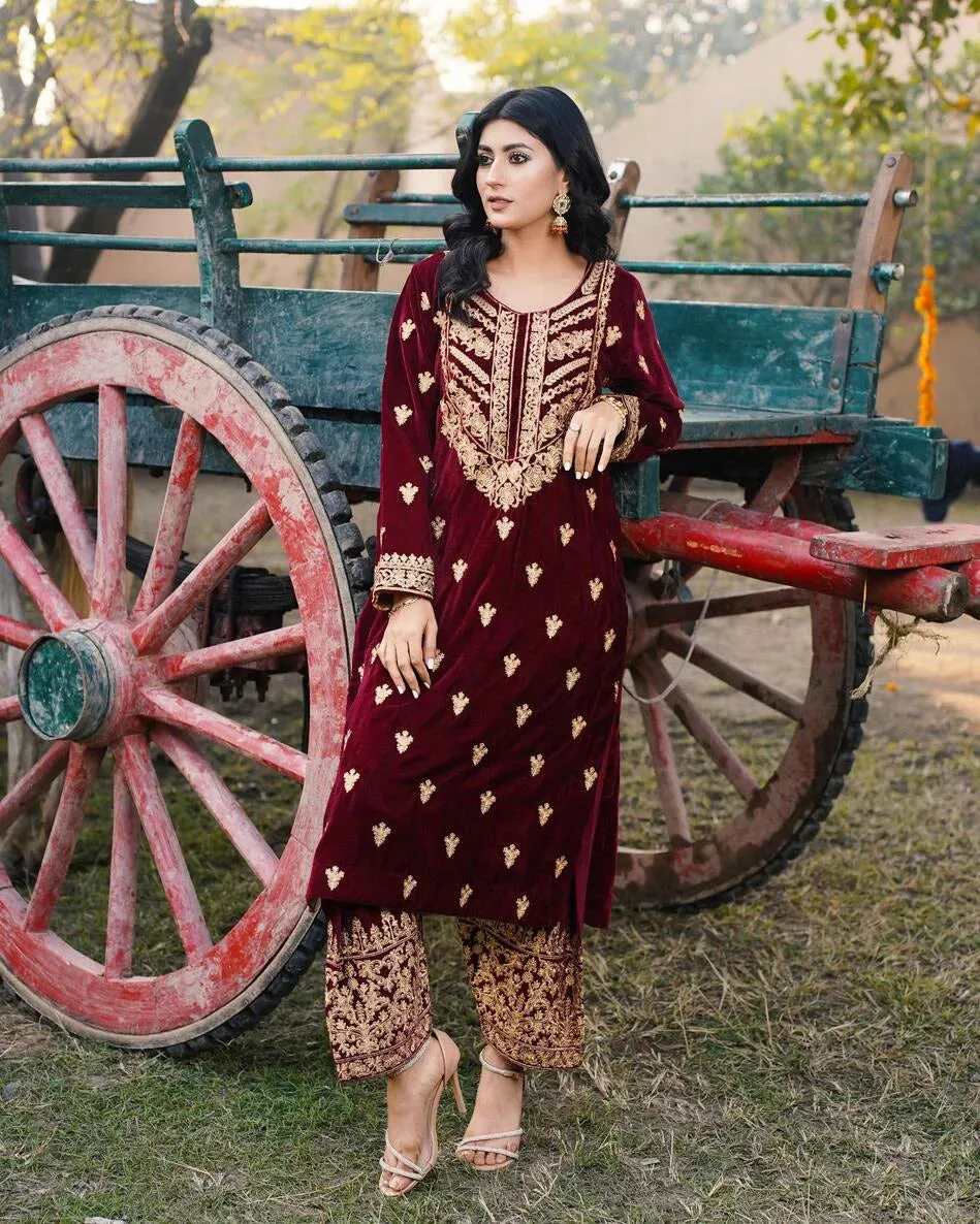 Maroon Dilruba Velvet 2pc